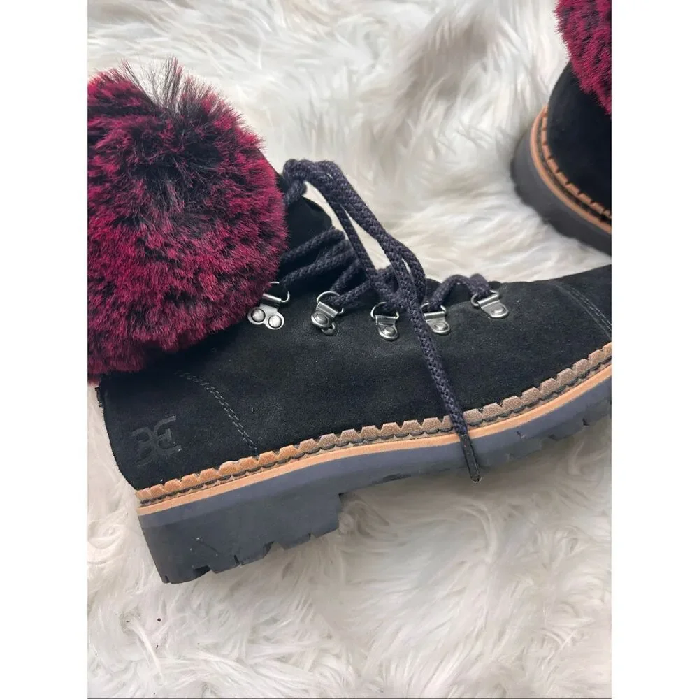 SAM EDELMAN Bowen $300 Suede Fur Collar Hiking Boots Booties Women's 9